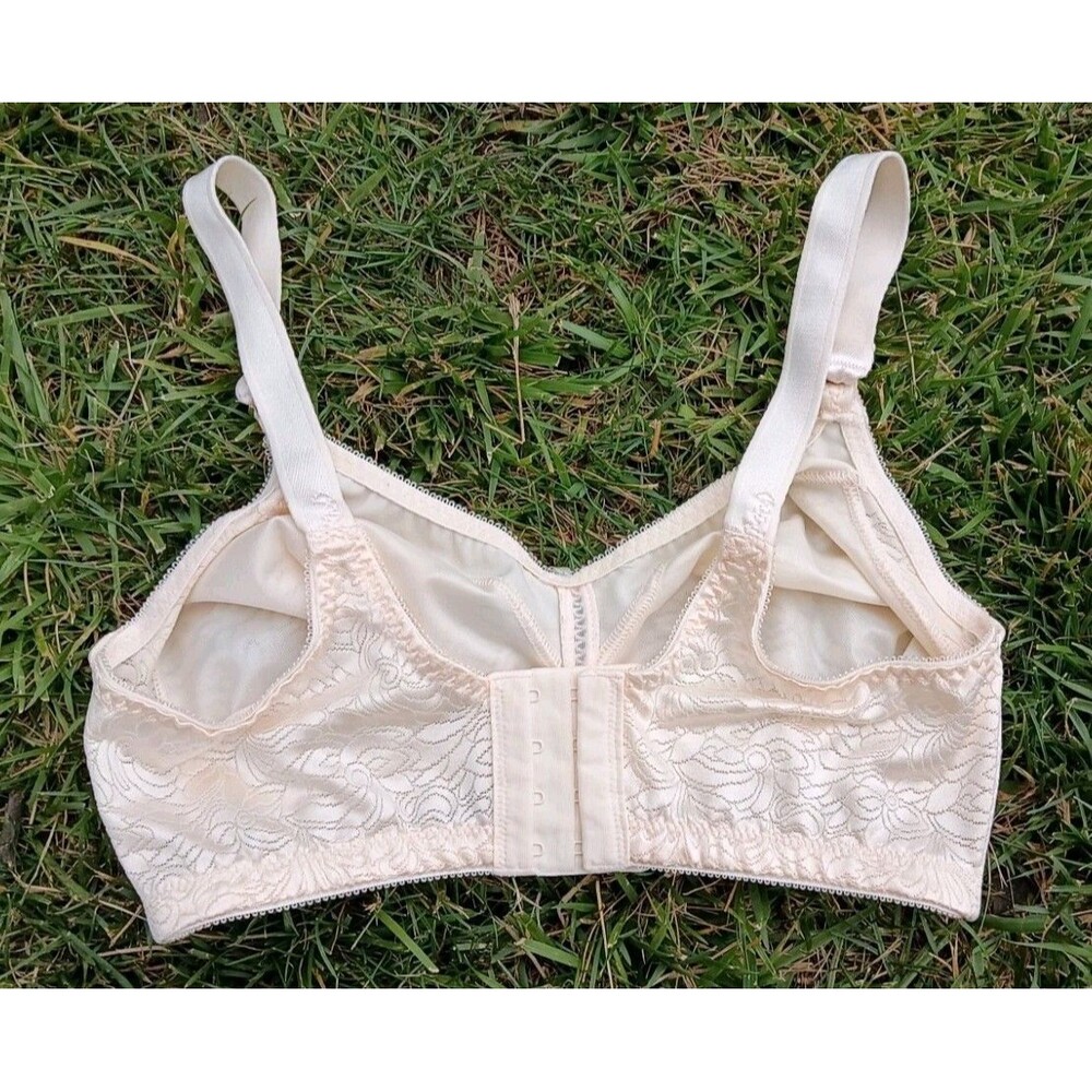 NWOT Bali Double Support Lace Wirefree Bra 34D Ivory Full Coverage Floral Bow - Picture 4 of 9
